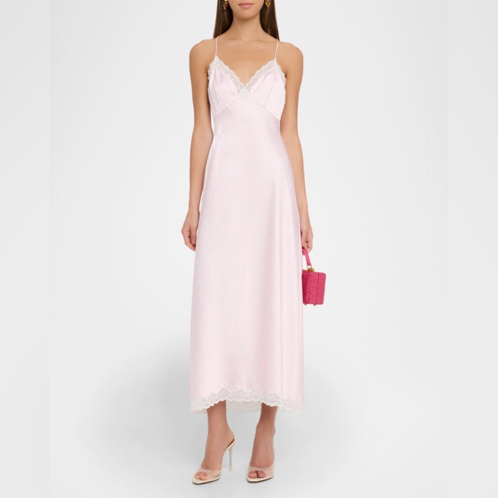 NWT $545 LoveShackFancy Manuela Satin Polka Dot Maxi Slip Dress